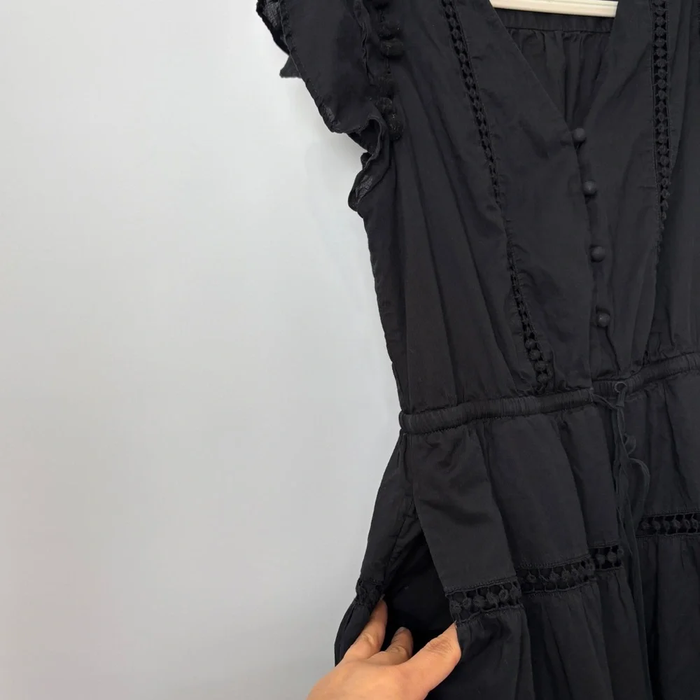 J‎ Crew black pom-pom midi dress cotton voile w flutter sleeves v-neck Size 4